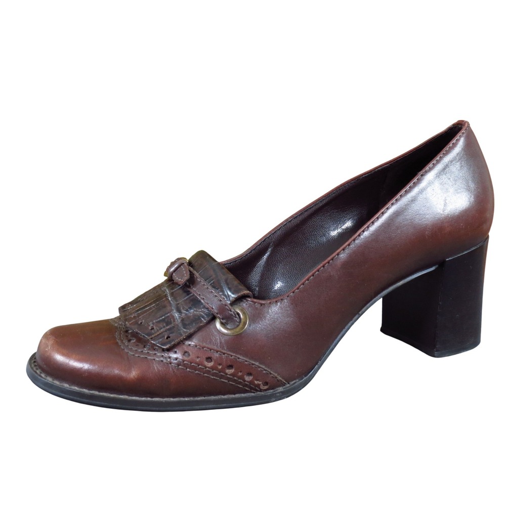 Franco Sarto Women Pumps Size 7.5 Professional Dress Block Heel Brown Leather